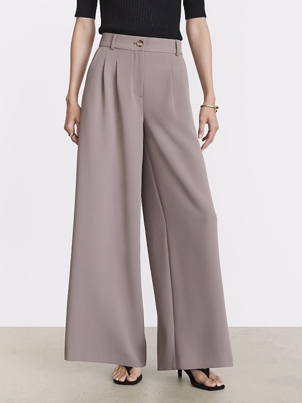 LOFT Taupe LOFT Versa Crepe Drape Palazzo Pant